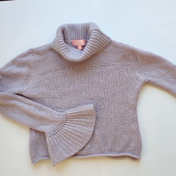 Lisa Todd 100% Cashmere Crop High Neck Sweater Bell Cuffs Boho Romantic Sz Small - Picture 1 of 9